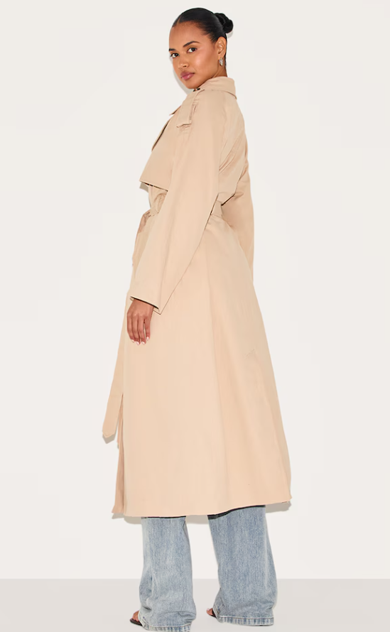 Hitiha Beige Belted Double Breasted Trench Coat