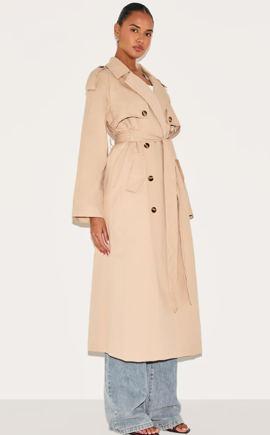 Hitiha Beige Belted Double Breasted Trench Coat