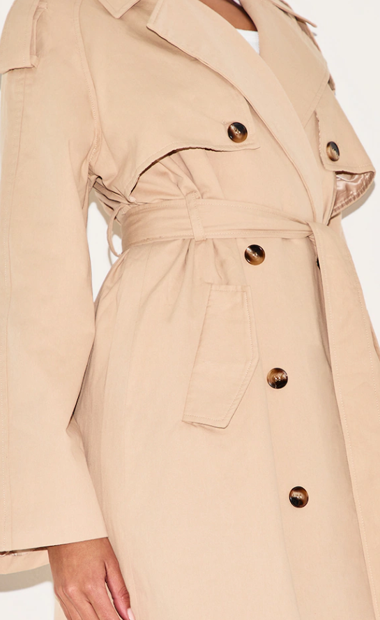 Hitiha Beige Belted Double Breasted Trench Coat