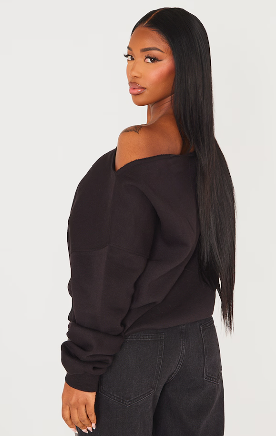 Hitiha Shape Black Sweat Raw Edge Slouch Sweatshirt
